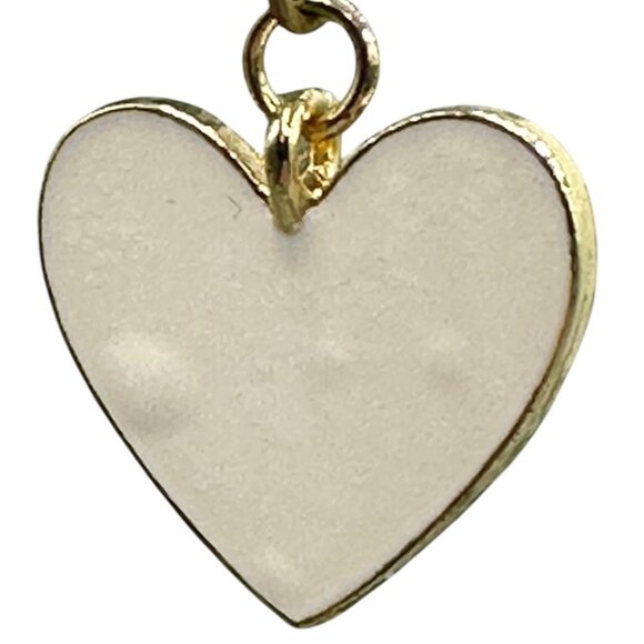 Gold & Cream Enamel Heart Shaped Pendant Charm Womens Fashion Jewelry - Picture 2 of 7